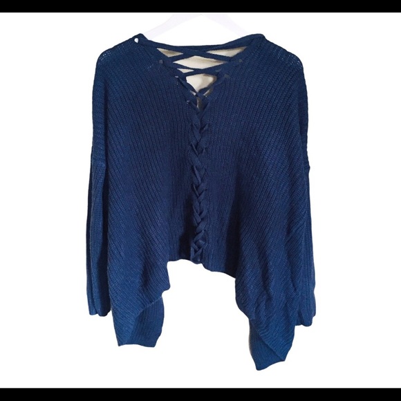 DREAMERS (Nords) Boho Back Lace up Detail Cardigan Navy Blue Size Small-Medium - Picture 10 of 12